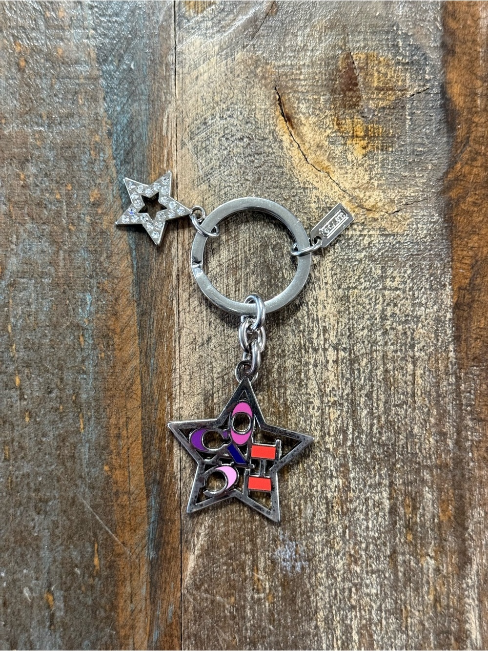 Coach Star Logo Keychain Bag Charm Silver Tone Enamel Rhinestone Charm EUC